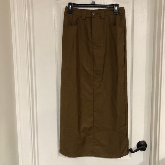 Commense Womens A-Line Skirt Size Small Brown Back Slit With Pockets Maxi Casual - Picture 2 of 10